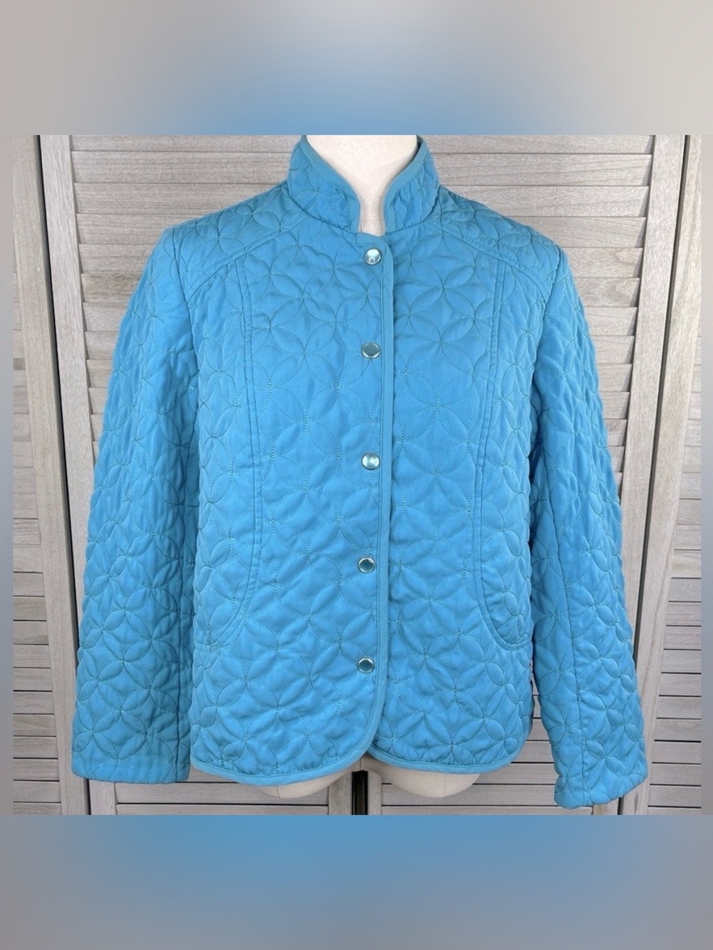 RQT Turquoise Blue Quilted Jacket Women’s Small Lightweight Snap Front Lined VTG